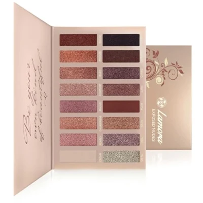 Abbildung von Beste Lidschatten Palette Nudetöne Vegane Augenpalette Eyeshadow Make Up Kosmetik 16 Hochpigmentierte Warme Natürliche Farben in Matt + Schimmer Glitzer Lamora Exposed