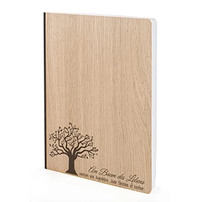 Abbildung von Notizbuch mit Holz Cover in A5 BAUM DES LEBENS Echtholz Notebook zum Reinschreiben Holzeinband 192 blanko Seiten 90g, Holzart:Eiche