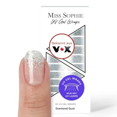 Abbildung von Original Miss Sophie UV Gel Nagelfolien I 20 ultra dünne Nagellack Streifen Diamond Dust Hält auf Natur sowie lackierten, Acryl , &amp; Shellac Nägeln