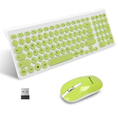 Abbildung von LeadsaiL, kabelloses Tastatur Maus Set, ergonomische und Tastatur, kabellose PC Maus, deutsches QWERTZ Layout, leise Maustasten, MacOS PC, Laptop, Grün