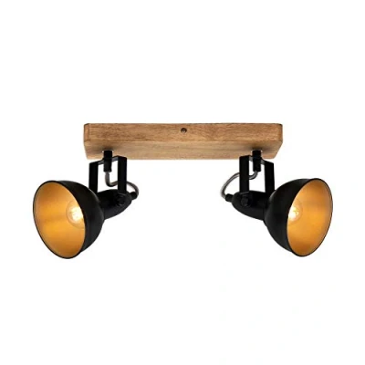 Abbildung von BRILONER Deckenlampe Vintage schwenkbar, Holzbasis, E14 Fassung, max. 25 Watt, Deckenleuchte, Lampe, Wohnzimmerlampe, Schlafzimmerlampe, Küchenlampe, Deckenstrahler, 28x11x15,7 cm, Schwarz Gold