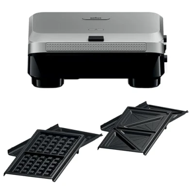 Abbildung von Braun SnackMaker 5 SM5005, Smörgåsgrill och Våffeljärn i ett, med Gjuten Aluminium, Avtagbara Plattor Diskmaskinssäker Låda, 800W, Silver