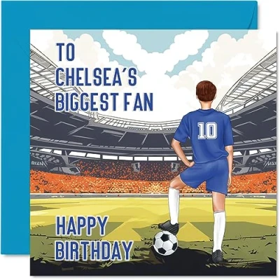 Abbildung von Stuff4 Fußball Geburtstagskarte für Chelsea Fans großer Fan lustige Sohn, Vater, Bruder, Onkel, Kollegen, Freund, Cousin, 145 mm x mm, Footy Footie Bday Grußkarten
