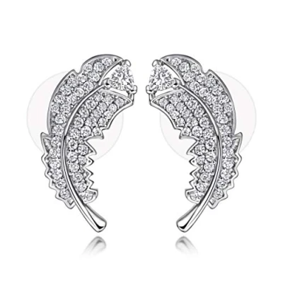 Abbildung von Ohrstecker, Ohrringe Engelsflügel mit Funkelnden Zirkonia Steinen I Hochwertiger Schmuck als Feder Engel für Damen und Frauen in Juweliersqualität (Silber)