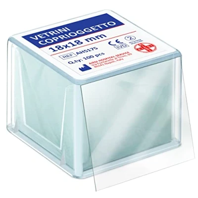 Abbildung von AIESI® Deckgläser Mikroskop Größe 18x18 mm (Packung mit 100 Stück)