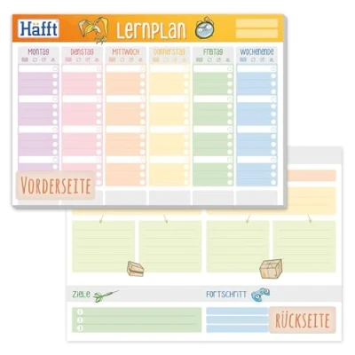 Abbildung von Häfft Lernplaner Block A5 mit 50 Blatt Wochenplaner To Do Liste, Tracking, Lernpäckchen, Zielen, großem Notizfeld und mehr klimaneutral &amp; nachhaltig