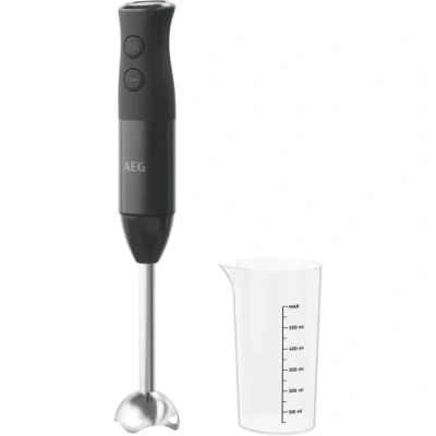 Abbildung von AEG HB4 1 4GG Stabmixer / 2 Edelstahl Klingen inkl. Smoothie Becher BPA frei Geschwindigkeitsstufen Turbo Funktion spülmaschinenfest gebürstetes, Schwarz