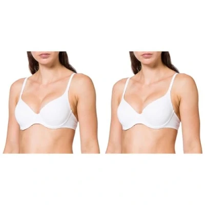 Abbildung von Nur Die T Shirt Bügel BH aus weicher Mikrofaser nahtlos vorgeformte gepaddete Cups unsichtbar unter der Kleidung Push Up Effekt Damen, weiß, 85B