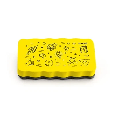 Abbildung von Trodat Radierschwamm für Whiteboards magnetisch haftend, Zeichnungen von Markern und Stiften trocken abwischen Größe 10,5 x 5,5 1,8 cm, Gelb