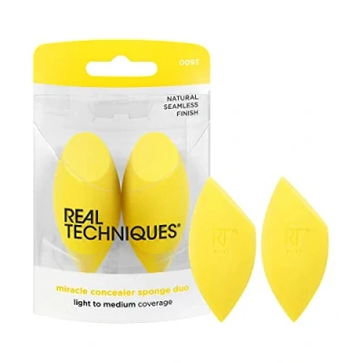 Abbildung von Real Techniques Miracle Concealer Sponge, Makeup Blending Sponge For Liquid &amp; Cream Concealer, Elongated Shape Precise Application Under Eyes Tight Areas, Yellow Latex Free Foam, 2 Count