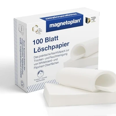 Abbildung von magnetoplan Löschpapier, 100 Blatt, auswechselbares Löschpapier für den Tafellöscher, Weiß, Nachfüllpack