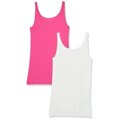 Abbildung von Amazon Essentials Damen Schmal geschnittenes Tanktop mit dünnem Trägern, 2er Pack, Dunkelrosa/Weiß, XS