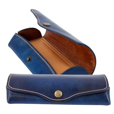 Abbildung von MIKA 28063107 Brillenetui groß aus Echt Sattel Leder Blau, Etui für Brillen und Sehhilfen, Brillenbox Damen Herren, blaue Brillenaufbewahrung, Sonnenbrillenetui ca.16 x 8 3 cm