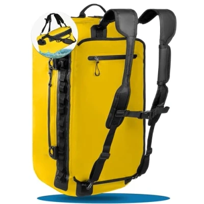 Abbildung von STYNGARD Reisetasche wasserdicht mit Rucksackfunktion [60l] Sporttasche wasserdichtes Material 3in1 Duffle Bag 60l als Segeltasche und Seesack Modell Hamburg (Gelb, 60L)