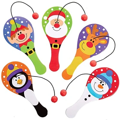 Abbildung von Baker Ross FX396 Mini Paddleballschläger &quot;Weihnachten&quot; 10er Pack, Kleine Adventskalendergeschenke für Kinder, Nikolaus Geschenke Kinder