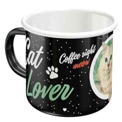 Abbildung von Nostalgic Art Retro Emaille Tasse, 360 ml, Cat Lover Black Geschenk Idee für Katzen Besitzer, Camping Becher, Vintage Design