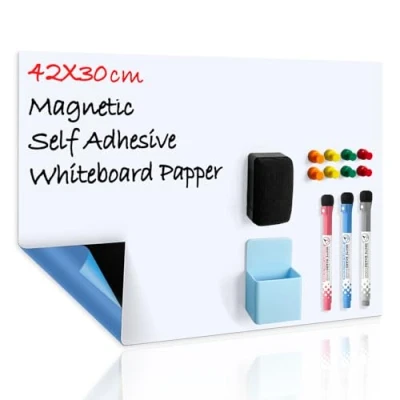 Abbildung von CUHIOY Whiteboard Folie Magnetisch Selbstklebend A3 für Jede Glatte Oberfläche, Mit Neuer Schmutzabweisender Technologie, Einkaufsliste Kühlschrank, Notiztafel Büro, Inkl 3 Stiften