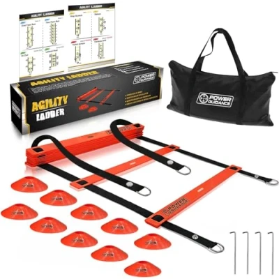 Abbildung von POWER GUIDANCE Koordinationsleiter Fussball trainingszubehör 6m für Fußball Training mit 10 Hütchen Tragetasche &amp; Übungstabelle trainingsset Agility Speed Leiter