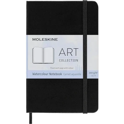 Abbildung von Moleskine Aquarell Notizbuch im Taschenformat 9 x 14 cm Notizbuch, Papier geeignet für Aquarellstifte und Farben, Harter Umschlag elastischer Verschluss, Farbe Schwarz, 60 Seiten