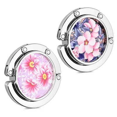 Abbildung von kwmobile 2X Tisch Handtaschenhalter Haken Faltbare Antirutsch Taschenhaken Halterung Handtaschen Floral Rosa Blau Gelb