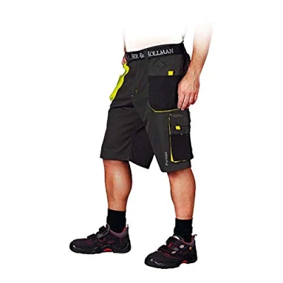 Abbildung von Leber&amp;Hollman Herren kurze Arbeitshose LH FMN TS, 65% Polyester 35% Baumwolle 270 g/m2, Bundhose mit Multifunktionstaschen+ Schlaufe und Schlüsselhaken TS_SBYXXXL Grau schwarz gelb 3XL