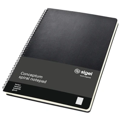 Abbildung von SIGEL CO820 Premium Spiralblock A4, kariert, schwarz, 80 Blatt, sehr stabiler Hardcover Einband, Einsteckfach, aus nachhaltigem Papier, Conceptum