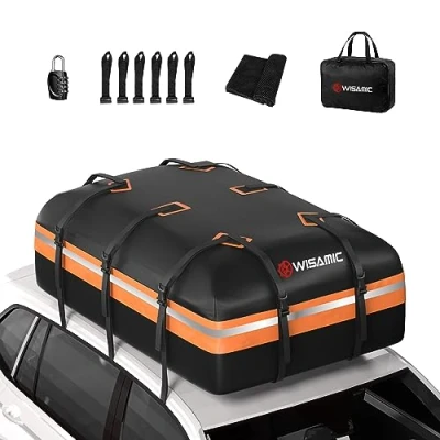 Abbildung von Wisamic Auto Dachbox 595L Faltbare Dachtasche Dachkoffer Aufbewahrungsbox, 1000D wasserdichte Dachgepäckträger Gepäckbox für Autos, Vans, SUVs