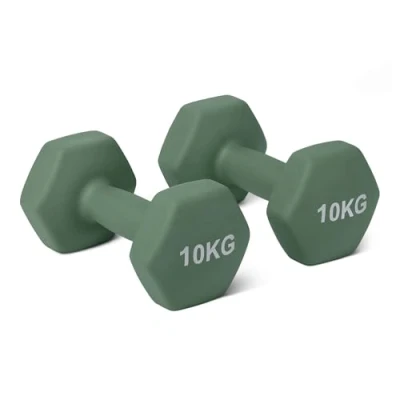 Abbildung von Amazon Basics Hantel Set, Neoprenbeschichtung, 10 kg, Olivgrün