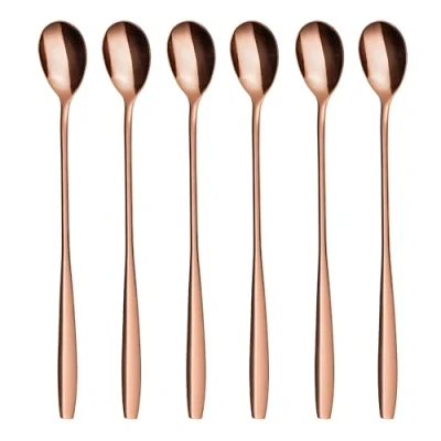 Abbildung von GRÄWE Latte Macchiato Löffel Set, Rotgold, 6 teilig, 22 cm, Lange Löffel, Cocktaillöffel, Dessertlöffel, Eislöffel, für Eiskaffee, Edelstahl, spülmaschinengeeignet