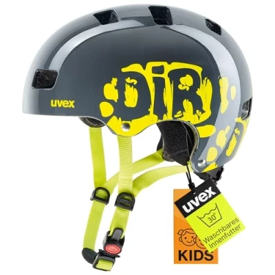 Abbildung von uvex kid 3 robuster Fahrradhelm für Kinder individuelle Größenanpassung optimierte Belüftung dirtbike grey lime 51 55 cm