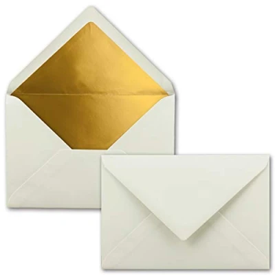 Abbildung von 10x Brief Umschläge B6 mit Gold Innenfutter 12,5 x 17,6 cm Naturweiß (Weiß) Nassklebung FarbenFroh by GUSTAV NEUSER
