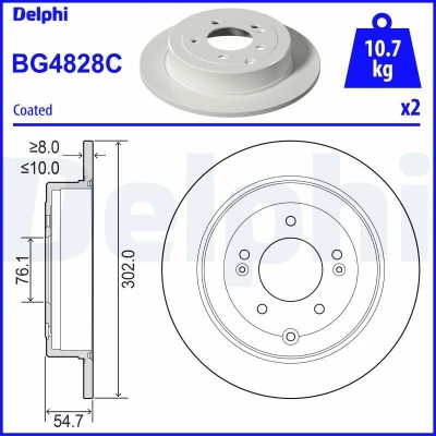 Abbildung von DELPHI BG4828C Bremsscheibe 302 10 5 voll beschichtet unbehandelt ohne Radlager, ABS Sensorring HYUNDAI: ix35, Tucson, Tucson Box Body / SUV