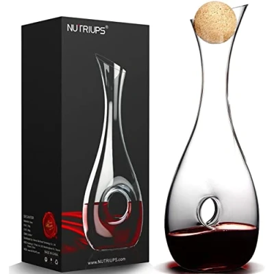 Abbildung von Weinkaraffe aus Kristallglas, 1.2L Weindekanter, Rotweindecanter für 375ml &amp; Korkverschluss Wein Dekanter, Handgemacht, Tropffrei