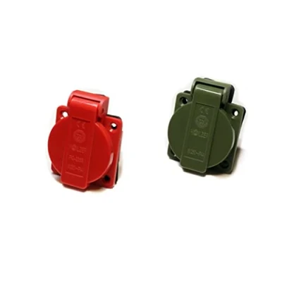 Abbildung von HOLZER 8 Stück/Einbausteckdose Schuko Anbau Steckdose 16A Feuchtraum / PA6 + Flansch Dichtung (4xRot 4xOlivgrün)