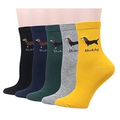 Abbildung von Cansok Damen Crew Neuheit Tier Dackel Hund Socken Geschenk Baumwolle anziehen Wadensocken Packung mit 5