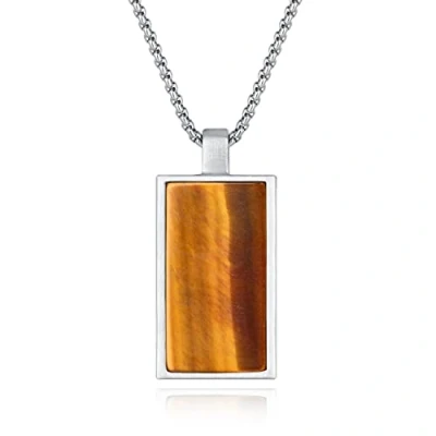 Abbildung von COAI Geschenkideen Herren Anhänger aus Tigerauge Edelstahl Kette Rechteck Halskette Amulett Talisman