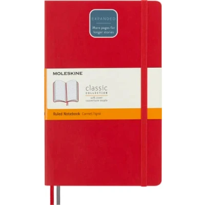 Abbildung von Moleskine Klassisches Notizbuch, Linierte Seiten, Softcover und elastischer Verschluss, Größe 13 x 21 cm, Farbe Scharlachrot, 400 Seiten