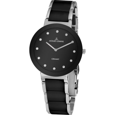 Abbildung von JACQUES LEMANS Damenuhr Monaco massiv Edelstahl/High Tech Ceramic Edelstahl Swarovskisteine 42 7G