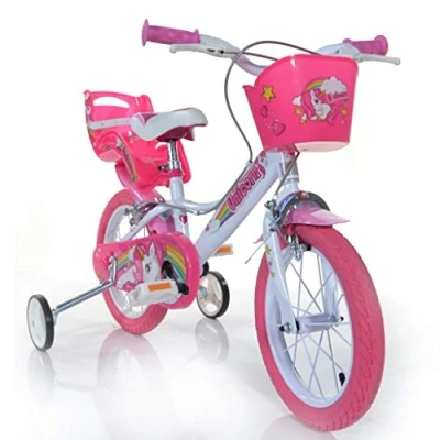 Abbildung von Einhorn Kinderfahrrad Unicorn Mädchenfahrrad 14 Zoll Original Kinderrad mit Stützrädern, Puppensitz und Fahrradkorb Das Fahrrad als Geschenk für Mädchen