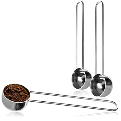 Abbildung von COM FOUR® 3x Kaffeemaßlöffel aus rostfreiem Edelstahl Dosierlöffel für Tee, Kaffee, Cappuccino, Kakao und Espresso Messlöffel mit Drahtgriff, einfache Dosierung (silberfarben 25ml)