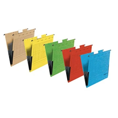 Abbildung von Original Falken 5er Pack Hängetasche UniReg. Made in Germany. Aus Recycling Karton für DIN A4 mit Leinenfröschen farbig sortiert Blauer Engel ideal die lose Blatt Ablage im Büro und der Behörde