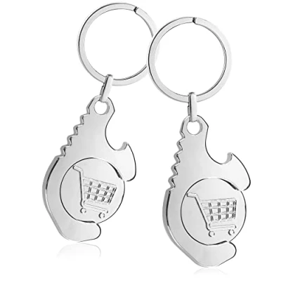 Abbildung von com four® 2X Multifunktionsschlüsselanhänger Schlüsselanhänger mit Schlüsselring, Flaschenöffner, Einkaufswagenchip, Türöffner und Knopfdrücker (2 Stück Multitool)
