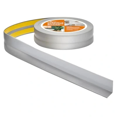 Abbildung von Quest Weichsockelleiste Selbstklebend 30 mm x Knickleiste, Abschlussleiste für Küche, Badezimmer Dichtungsband PVC, Flexibel, Wasserdicht, Dekorativ 20 Meter, Silber
