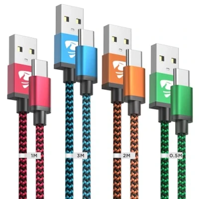 Abbildung von USB C Kabel, [4Stück 0.5M 1M 2M 3M] Handy Ladekabel Schnellladekabel Nylon auf Kabel für Samsung Galaxy S23 S22 S24 Ultra, Usbc iPhone 15 16 Pro Max Plus iPad MacBook