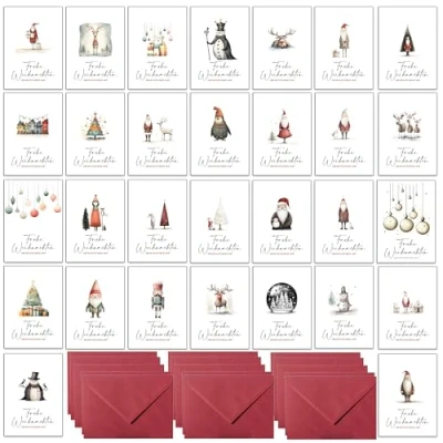 Abbildung von Weihnachtskarten mit Umschlag Set 30 Skurrile Weihnachtsmänner und lustige Rentiere Klappkarten Weihnachtsgrußkarten