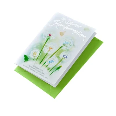 Abbildung von Perleberg Karte zur Konfirmation Basic Classic Collection Glückwunschkarte mit Icons &amp; Textmotiv Konfirmationskarte farblich passendem Umschlag in 11,6 x 16,6 cm