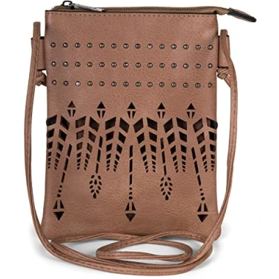 Abbildung von styleBREAKER Damen Mini Bag Umhängetasche Ethno Style und Nieten, Schultertasche, Handtasche, Tasche 02012260, Farbe:Braun