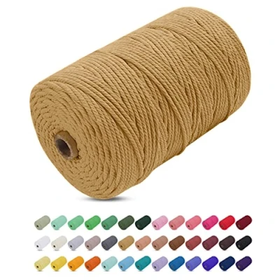 Abbildung von Makramee Garn Kaffee, Uiopa 3mm x 200m Farbig Baumwollkordel Baumwollseil Geflochten Baumwollgarn Baumwollschnur, 4 Stränge für Wandbehang, Hängepflanze, DIY Boho Deko