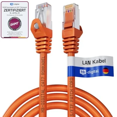 Abbildung von HB DIGITAL 5m LAN Kabel CAT 7 Rohkabel RJ45 S/FTP Netzwerkkabel Ethernet Patchkabel bis zu 10 Gbps 600 MHz Kupfer Profi PiMF für Patchpanel Switch Router Modem Orange