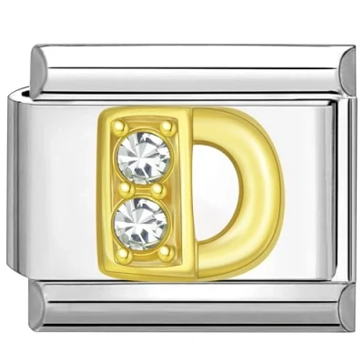 Abbildung von Quiges 9mm Italian Style Charm Modell Edelstahl Alphabet Buchstaben D für Italien Armbänder